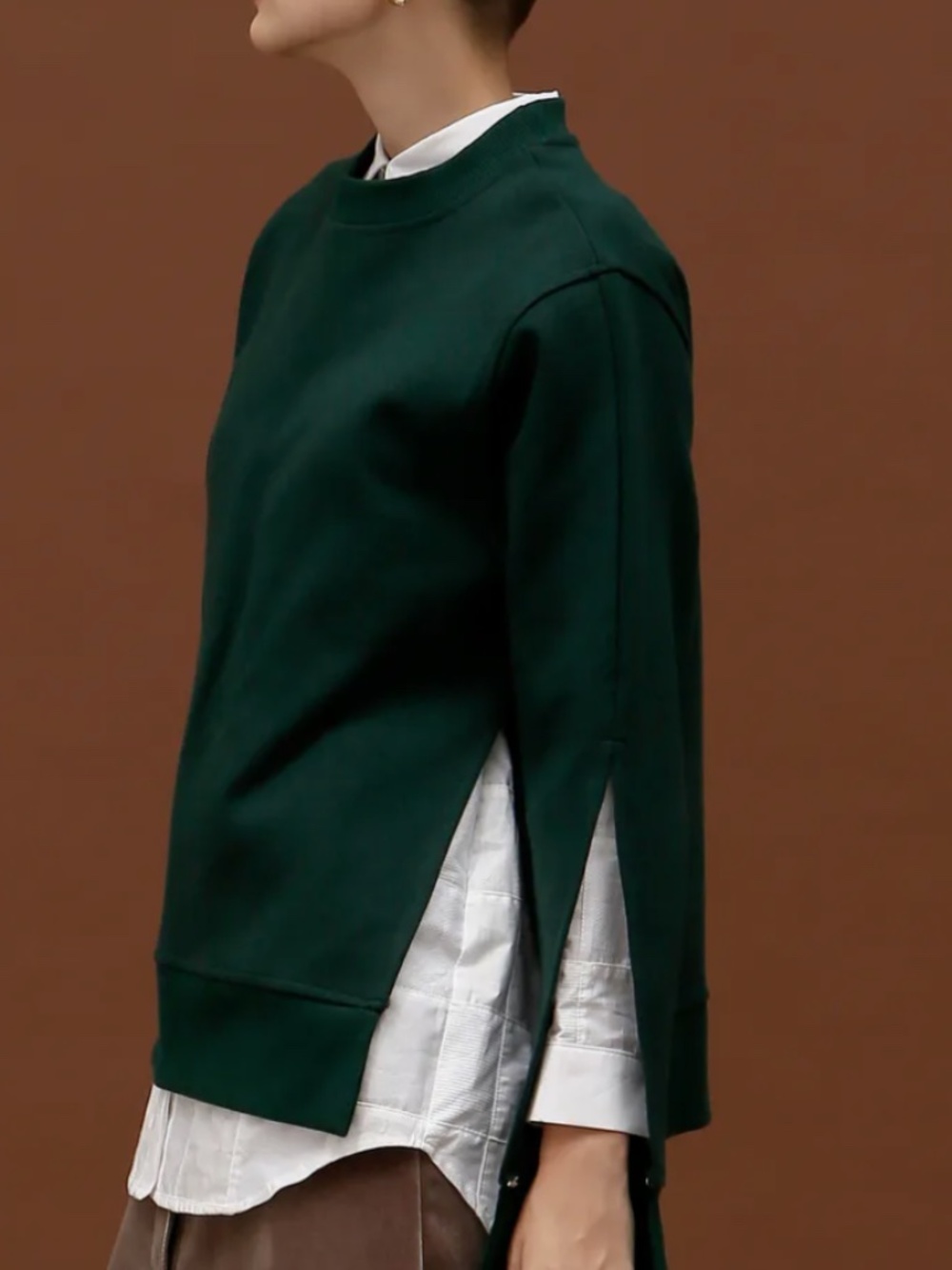 Rocket x Lunch | Forest Green Oversized Crewneck Sweatshirt Sz S | Side Slit Hem